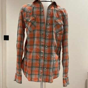 Ralph Lauren Orange and Green Flannel Button Down Shirt Size S